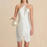MQTIME  -  Women Backless Tassel Fringed Hollowed Halter Neck Summer Sleeveless Slim Bodycon Short Mini Dress Night Out Clubwear