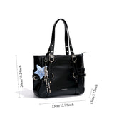 MQTIME  -   Retro Hot Girl Handbag Women PU Leather Large Capacity Black Tote Bag Ladies Fashion Sweet Star Versatile Shoulder Bag New