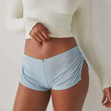MQTIME  -  Women‘s Y2K Cute Micro Pajama Shorts Soft Side Slit Ruched Elastic Low Rise Stretch Sleep Pj Bottoms Sleep Loungewear
