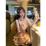 MQTIME  -  Sweet Heart Bomber Spring Summer Slimming Pure Desire Sleeveless Neck Hanging Top Half Skirt Two Piece Set Women's Clothing