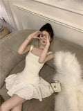 MQTIME  - Sexy White Club Outfits for Women Summer Ballet Style Patchwork Fishbone Waist Fluffy A-line Short Dress Sweet Y2k Mini Dress