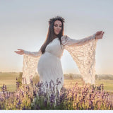 MQTIME  -  Pregnancy Flared Sleeves Lace Embroider Maternity Dress Photography Props Clothes Photo shoot Maxi Gown Pregnant Women Dresses