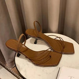 MQTIME  -  High heeled sandals French style slim strap with square toe design, high-heeled cool slippers
