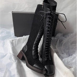 MQTIME  -  Retro Women Knee High Boot Fashion Self Cultivation Knight Boots for Woman Luxury Suede Platform Boot Designer Shoes Botas Mujer