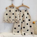 MQTIME  -  New Summer 2-7Yrs Children Clothes Suit Sleeveless Cotton Solid Color Vest+Pants Baby Girls Clothing Set Korean Style