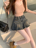MQTIME  -  Denim Pleated Skirts for Women High Wasit Mini Washed Short Skirt Vintage Harajuku Korean Style Fashion Cowboy Skirt Alt