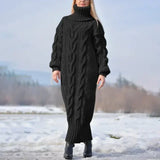 MQTIME  -  Women's Sweater Winter High Neck Solid Color Turtleneck Pullover Twisted Loose Knitted Sweater Long Dress Sweater for Female New