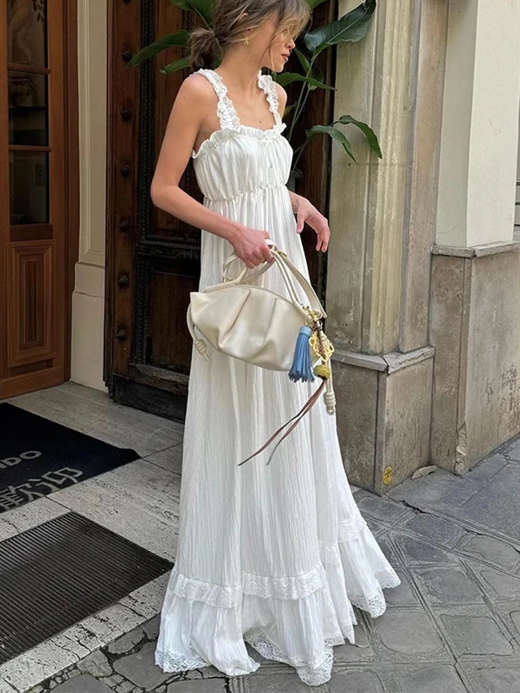 MQTIME - Women Elegant White Lace Patchwork Strap Maxi Dress Sexy Back mqtime MQTIME - Women Elegant White Lace Patchwork Strap Maxi Dress Sexy Back mqtime