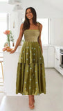 MQTIME  -  Strap Long Dress Summer Wrapped Embroidery Dress A-line Sunflower Design Ruffled Midi Length Vestidos Boho Robes
