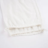  MQTIME  -  Women's White Loose Wide Leg Pants Drawstring Elastic Waist Tie - Ankle Cuffs Flowy Summer Beach Pants Casual Lounge Sheer Pants