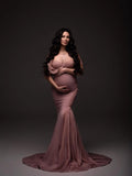 MQTIME  -  Elegance Mauve Pink Maternity Dress Photoshoot платье для беременных Ruffled Tulle Mermaid Pregnancy Dresses