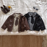 ﻿ MQTIME  -  Autumn & Winter New Arrival Baby & Toddler Clothing 2-4 Years Old Girl Baby Flared Collar Leather Jacket