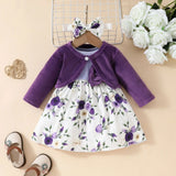 MQTIME  -  3Piece Spring Autumn Toddler Girl Clothes Baby Dresses Fashion Fleece Solid Long Sleeve Tops+Flowers Dress Newborn Items BC1405