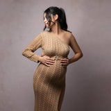 MQTIME  -  Off-the-shoulder Knitted Maternity Photo Shoot Long Dresses Hollow Out Lace Pregnancy Photography Dress Sides Slit Stretchy