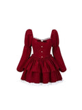  MQTIME  -  Winter Christmas New Year Red Slim Dress Women Fashion Elegant Off Shoulder Velvet Dresses Vintage Warm Bow Design Full Dress