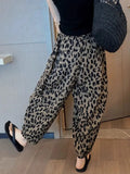 MQTIME  -  Leopard Print Wide Leg Cropped Pants For Women'S Summer Chiffon Loose Elastic Waist Thin Casual Harlan Pants