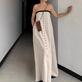  MQTIME  -  Vacation Style Cotton and Linen Strapless Skirt Autumn High-end Loose Color A-line Dress for Women