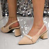 MQTIME  -  Luxury Pearl Chain Suede Slingback Pumps Women Summer Elegant Pointed Toe High Heel Pumps Plus Size Women Party Dress Shoes