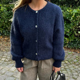 MQTIME  -  Women Autumn y2k Vintage Crew Neck Knitted Cardigan Basic Single Breasted Long Sleeve Solid Color Button Up Sweaters Crop Tops