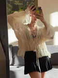 MQTIME  -  Elegant Long Puff Sleeve Lace Up Female Blouses Fashion Solid Pleated Shirt for Women Spring New Chic Lady Tops Streetwear
