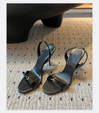 MQTIME  -  New Versatile Open Toed Round Head Rear Tripping Strap One Word Strap Metal Buckle High Heel Sandals for Women