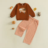 MQTIME  -  Toddler 2-Piece Autumn Ensemble with Long Sleeve Football Pumpkin Cart Embroidery Sweatshirt and Pants - Baby Clothing Set