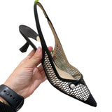 MQTIME  -  Mesh Pearl Toe Sandals Summer New Pointed Toe Stiletto Back Strap Heels