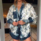 MQTIME  -  Vintage Pattern Printed Commuting Blouse 2025 Women Fashion Lapel Long Sleeve Loose Shirt Elegant Button Hight Street Top Blusa