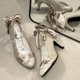 MQTIME  -  Original Satin Lolita Stiletto High Heels Bow Women Ornament Multi-Color Princess Shoes for Birthday Party Sweet Party Ceremony