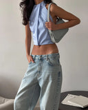 MQTIME  -  Sexy Rhinestone Striped Neck Hanging Vest for Autumn 2025 Design Sense, Short Outer Top, Waist Cinching Women's Clothing