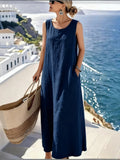 MQTIME  -  Casual and comfortable daily sleeveless summer new dress fashionable and loose solid color round neck mid length dress