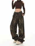 MQTIME  -  American Retro Leopard Print Jeans For Women With A Design Sense Of Niche Straight Tube Workwear Casual Pants