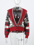  MQTIME  -  Fashion Geometric Printed Knitted Jackets For Women 2026 Autumn Long Sleeve Sweater Coats Single Breasted Lady Street Chic Tops