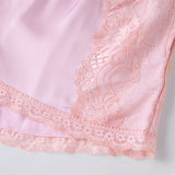  MQTIME  -  Summer Women Retro Satin Pajama Sets Sleeveless Camisole Tops with Shorts 2 Piece Outfits Lace Trim Sleepwear