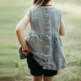  MQTIME  -  Girls Retro Mori Cotton And Linen Tank Top Summer New Back Buttons A-Line Ruffled Hem Kids Blouse Casual Linen Sleeveless Tops