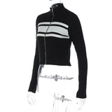  MQTIME  -  Casual Slim Contrast Cardigan Women Full Sleeve Stand Collar Zipper Short Sweaters Female 2026 Spring Summer Cardigans Lady New