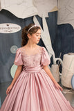 MQTIME  -  Pink Satin Flower Girl Dresses For Wedding Bow Back Kids Party Girls Pageant Dresses Baby Girl Birthday Prom Gowns