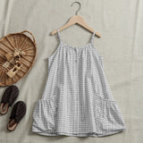 MQTIME  -  100%Cotton White Plaid Girls Dress Summer New Children's Casual Loose Sleeveless Adjustable Sling Dresses With Two Large Pockets