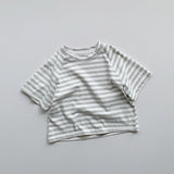  MQTIME  -  Children's Short-Sleeved Colorful Striped T-Shirt Summer New Boys And Girls Cotton Round Neck Korean Loose Casual Tops
