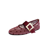 MQTIME  -  Summer Fashion Breathable Mesh Metal Buckle Women Ballet Flats Comfortable Soft Soles Mary Janes Walking Loafers Dance Shoes