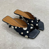  MQTIME  -  Summer Women Polka Dot Slippers Square Open Toe Wedges Heel Slip On Elegant Ladies Office Daily Party Dress Fashion Slide