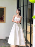 MQTIME  - Vintage Strapless Elegant Women Dresses Summer Fashion Sweet Retro Lady Dress High Waist Sleeveless Long Solid Female Clothing