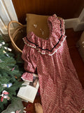 MQTIME  -  French Retro Floral Print Nightgown 100% Cotton Women's Sleepwear Summer Loungewear