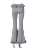 MQTIME  - Women Ruffles Slim Flare Pants Elastic Waist Fashion All Match Boot Cut Trousers Summer Casual Streetwear Bottoms