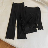 MQTIME  -  Women's Modal Cotton Spwear Set Spring Autumn Summer Four-Piece Strap Long Pants Chest Pad Home Clothes Outdoor Wear