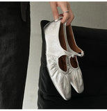MQTIME  -  Street Style Fashion Pleated Mary Janes Women Ballet Flats Comfortable Soft Soles Leather Spring Summer Walking Loafers Shoes
