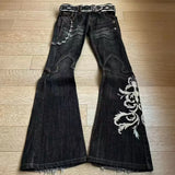MQTIME  -  New Y2k Retro Flared Jeans Women Harajuku Gothic Embroidery Denim Pants Vintage Punk Baggy Street Grunge Washed Trousers
