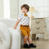 MQTIME  -  Birthday Suit For 1 2 3 4 5 6 Years Boys Kids Summer Cotton Clothes Crown Printed T-shirt Yellow Shorts 4 PCS Casual Outfit