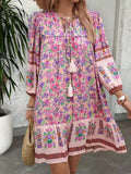 MQTIME  -  Women's Bohemian Printed Dress V Neck Chic Short Dress Loose Fit Viscose Holiday Dresses Femme Hippie Vestidos