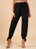 MQTIME  -  Women Trousers Spring Retro Fashion Commuting Black High Waist Drawstring with Split Straps Leg Binding Casual Pants for Women